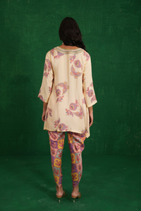 Ivory Printed Embroidery Buta Jaal Short Kurta Set