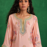 Pink printed embroidered buta jaal kurta set