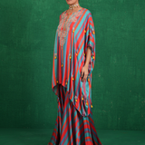 Turquoise red stripe poncho set