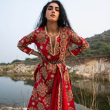 Kamal Red Embroidered Heavy Kurta, Pants And Dupatta