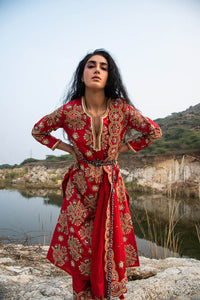 Kamal Red Embroidered Heavy Kurta, Pants And Dupatta