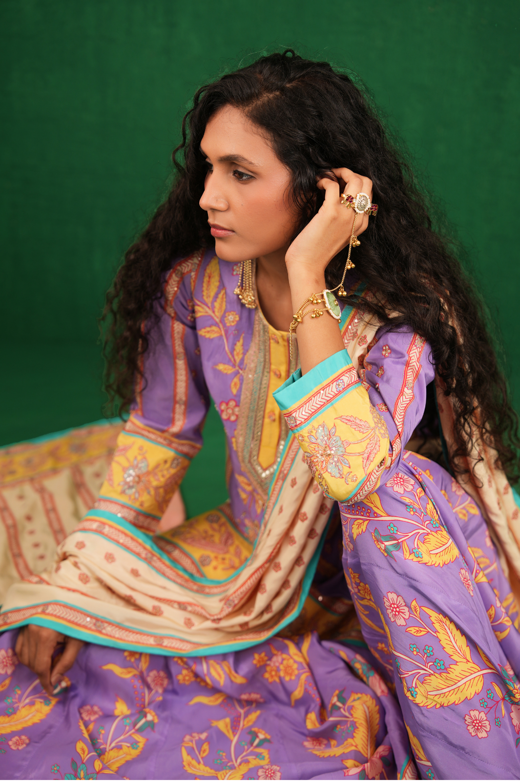 Purple / ivory butterfly sharara set