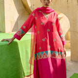 Red & Pink Printed Embroidered Chintz Kurta Set