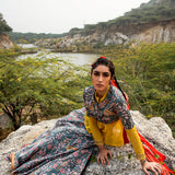Morbagh Grey Embroidered Lehenga, Crop Top And Sheer Shirt