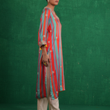 Turquoise red stripe kurta set