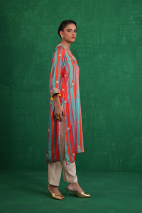Turquoise red stripe kurta set