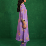 Purple Printed Embroidered Buta Jaal Kurta Set