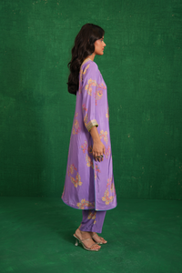 Purple Printed Embroidered Buta Jaal Kurta Set