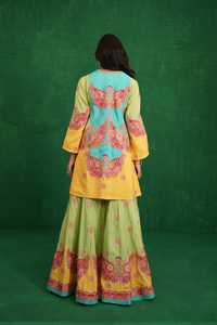 Yellow/turquoise butterfly sharara set