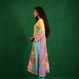Yellow multi butterfly kurta set