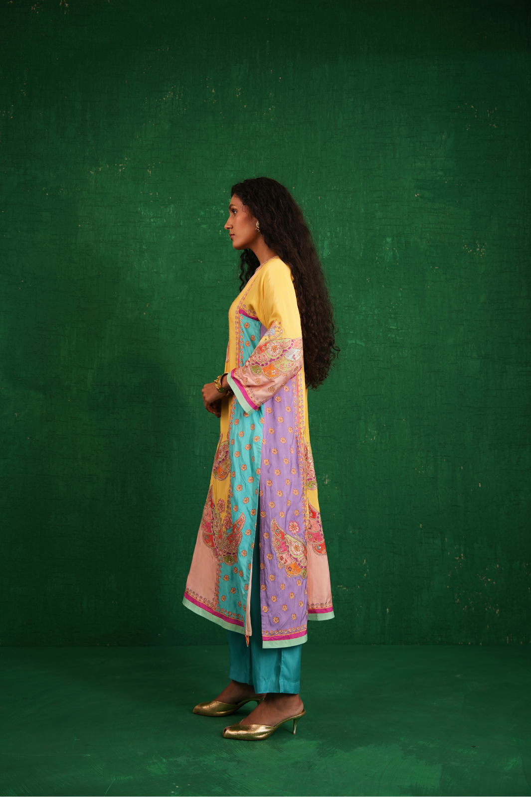 Yellow multi butterfly kurta set