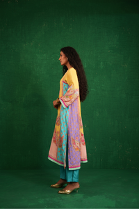 Yellow multi butterfly kurta set