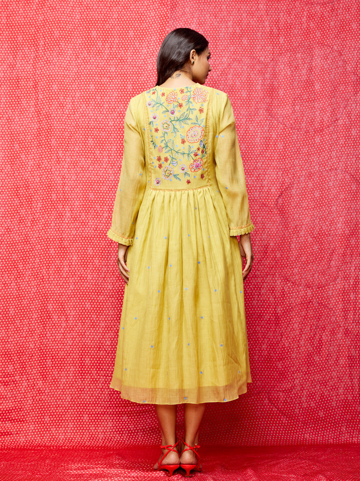 Rose Yellow Embroidered Yoke Tunic