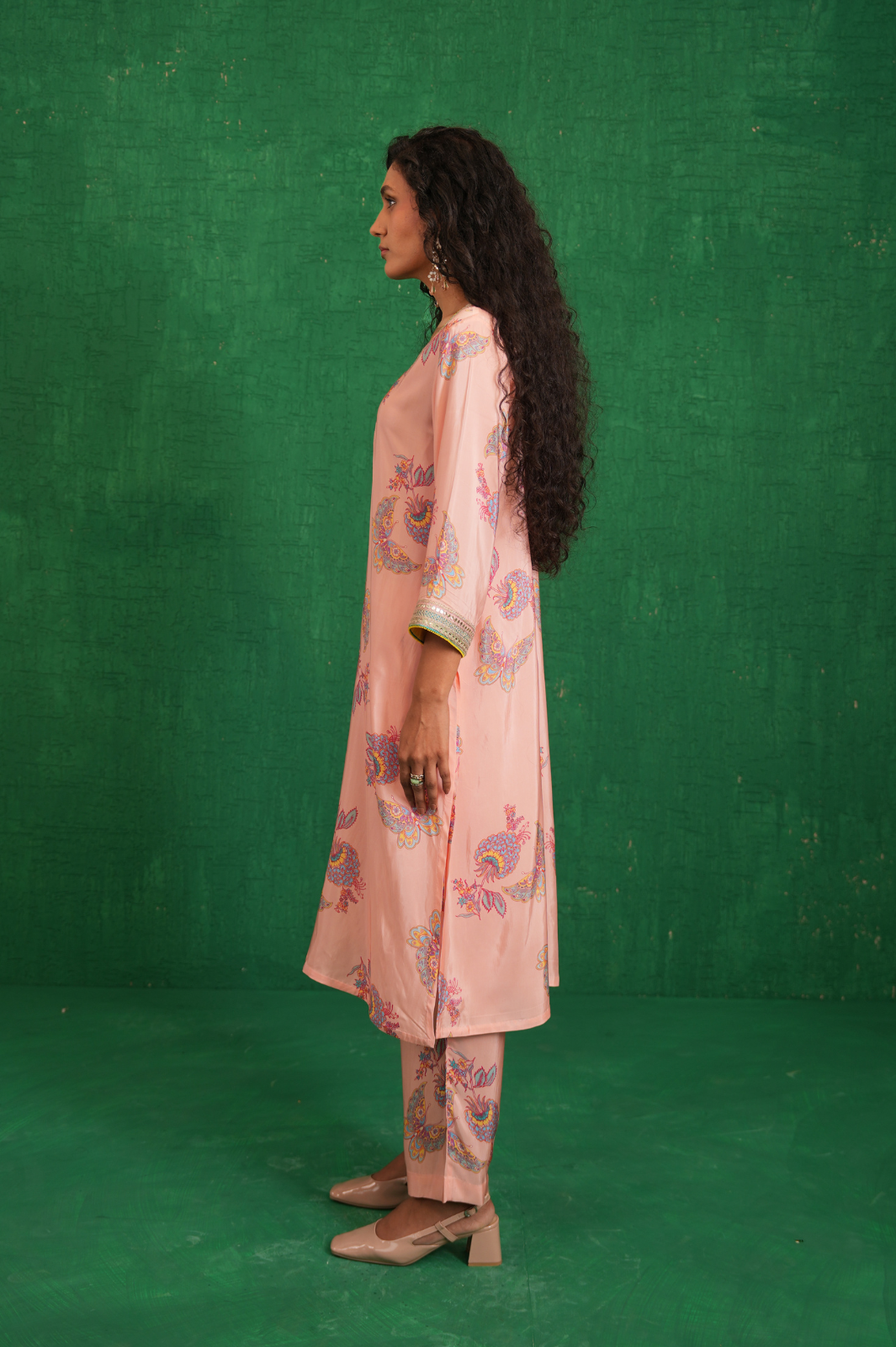 Pink Printed Embroidered Buta Jaal Kurta Set