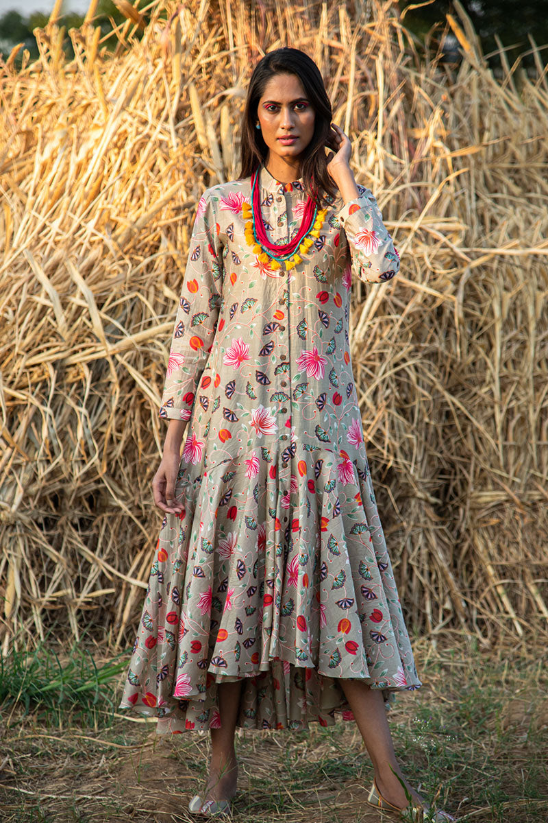 Printed Beige Zaal Boho Dress
