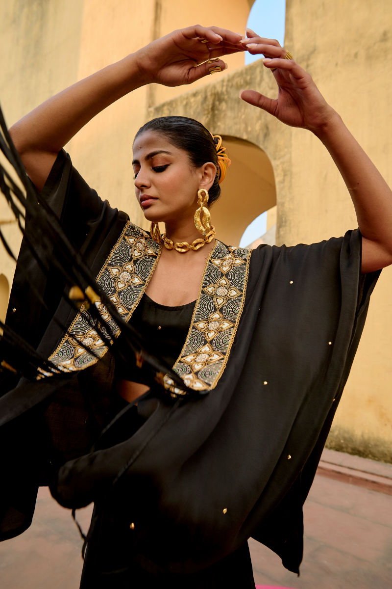 Black Embroidered Noor Cape Set