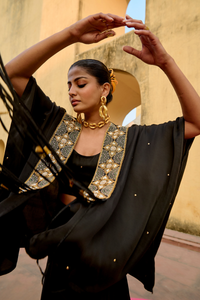 Black Embroidered Noor Cape Set