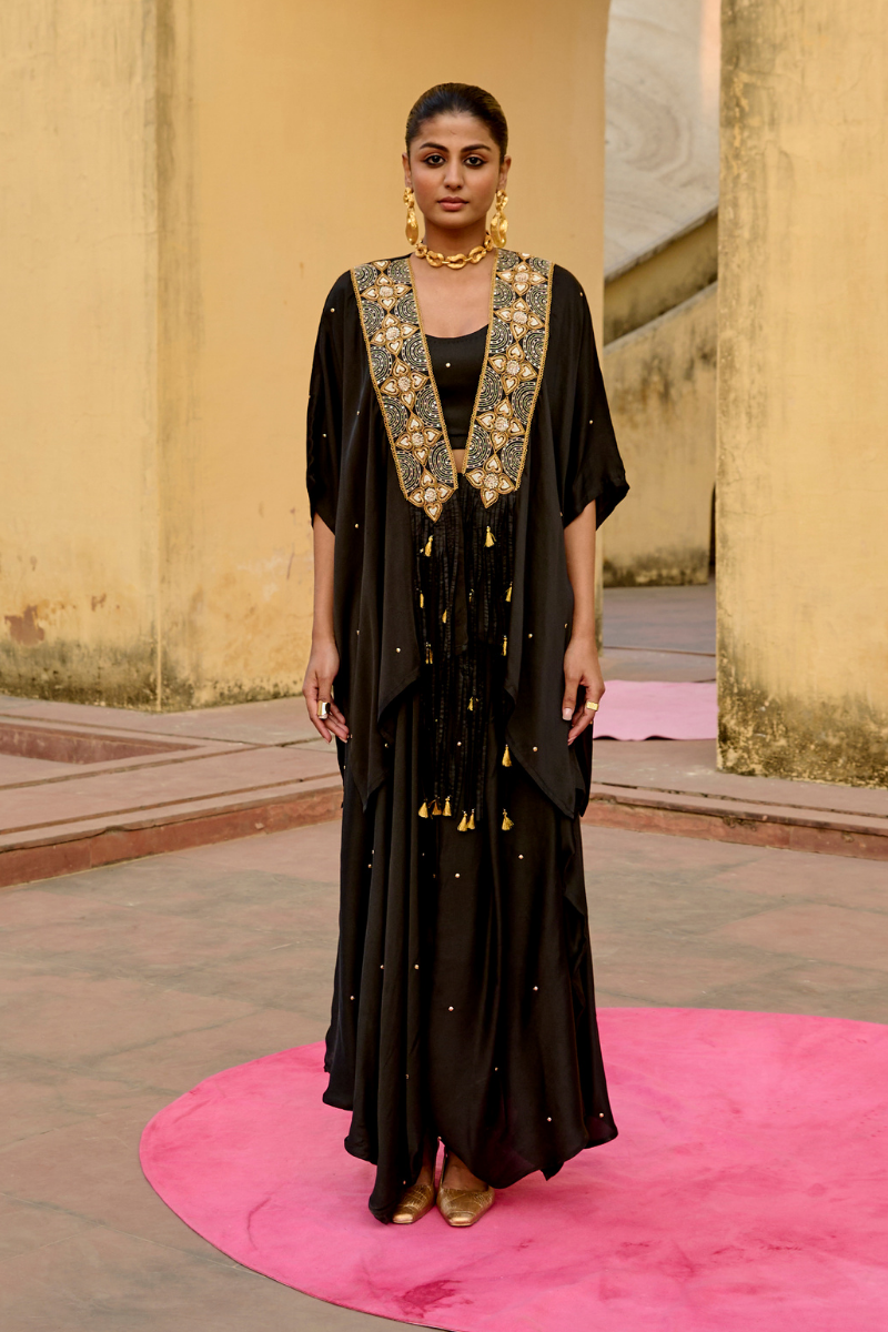 Black Embroidered Noor Cape Set