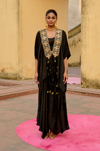 Black Embroidered Noor Cape Set