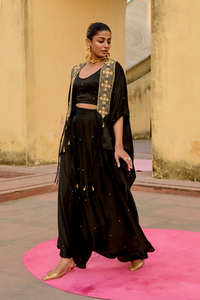 Black Embroidered Noor Cape Set