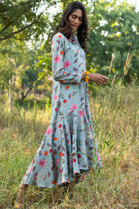 KAMAL DIAGONAL FLARED GREY BOHO DRESS