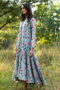 KAMAL DIAGONAL FLARED GREY BOHO DRESS