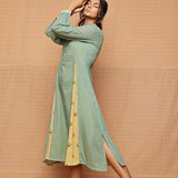 Block Printed Buti Striped Panelled A Line Kurta & Dress