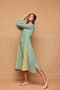 Block Printed Buti Striped Panelled A Line Kurta & Dress