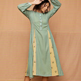 Block Printed Buti Striped Panelled A Line Kurta & Dress