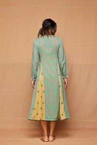 Block Printed Buti Striped Panelled A Line Kurta & Dress