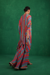Turquoise red stripe poncho set