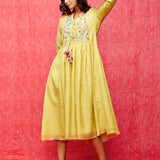 Rose Yellow Embroidered Yoke Tunic