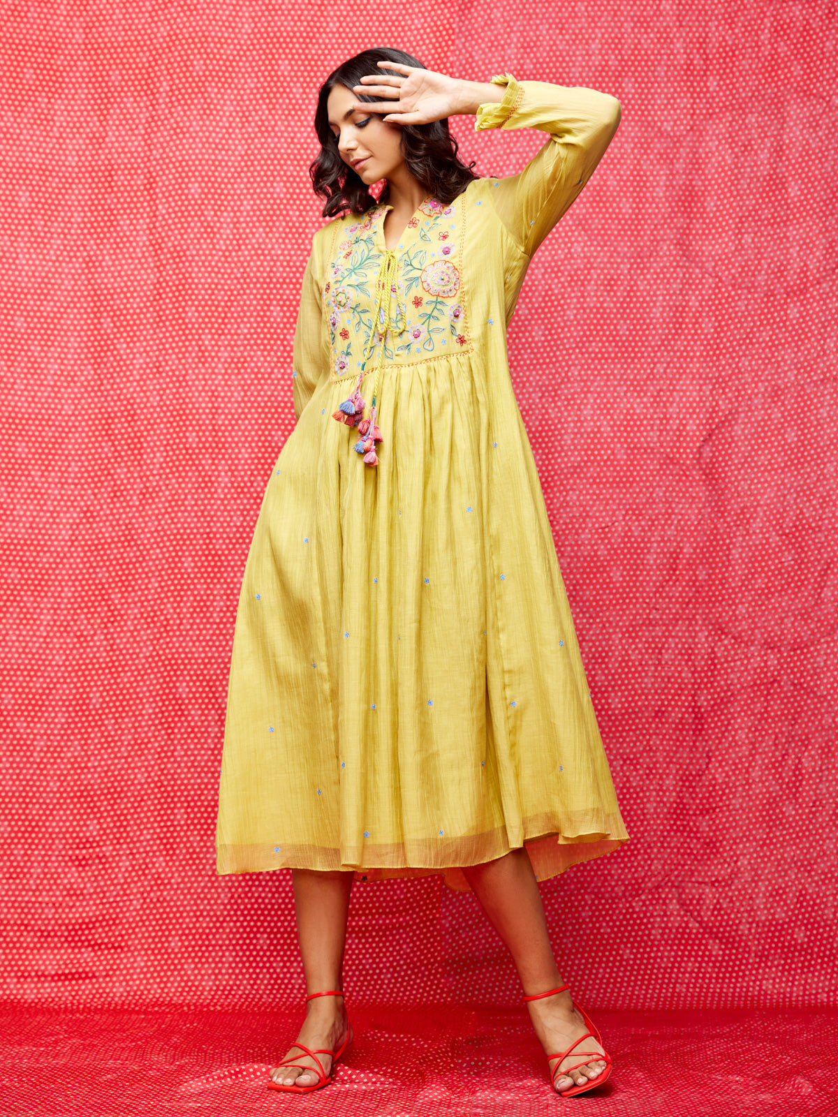 Rose Yellow Embroidered Yoke Tunic