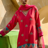 Red & Pink Printed Embroidered Chintz Kurta Set