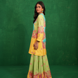 Yellow/turquoise butterfly sharara set