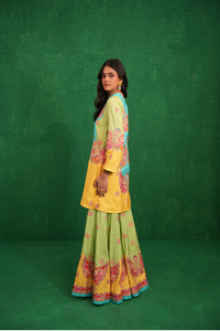 Yellow/turquoise butterfly sharara set