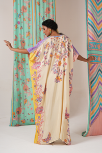 Ivory/yellow butterfly kaftan
