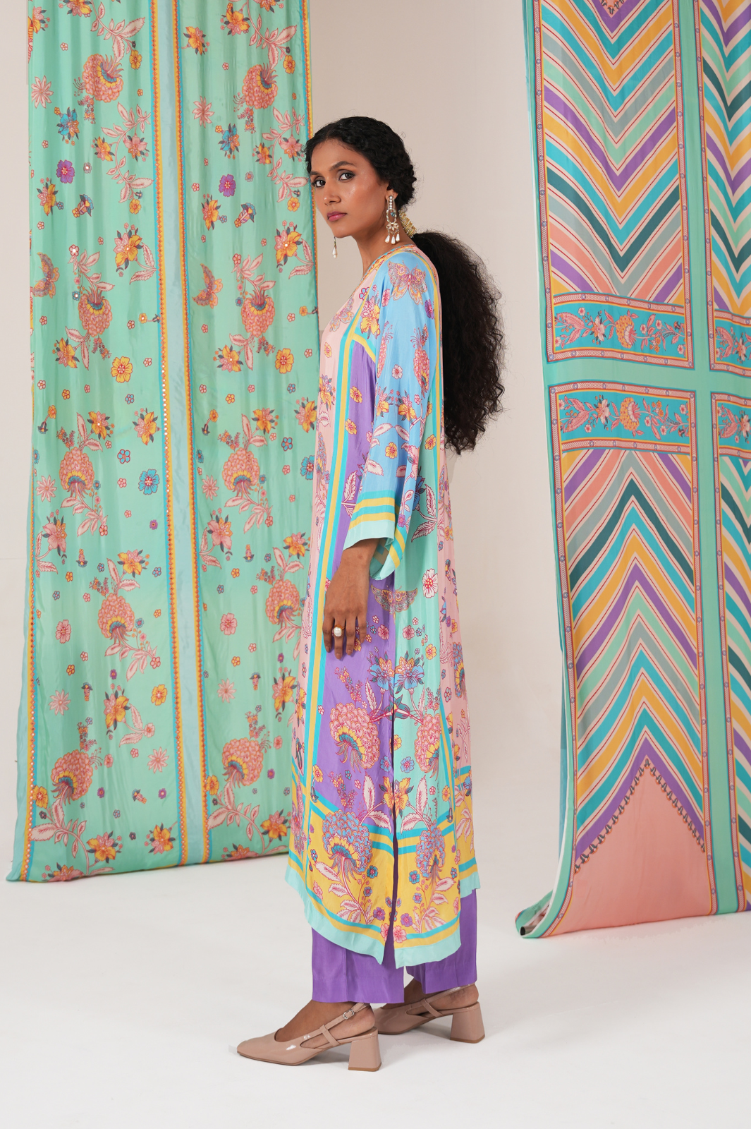 Peach Multi Butterfly Panel Kurta Set