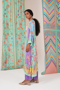Peach Multi Butterfly Panel Kurta Set
