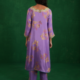 Purple Printed Embroidered Buta Jaal Kurta Set