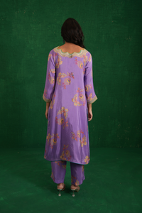 Purple Printed Embroidered Buta Jaal Kurta Set