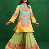 Yellow/turquoise butterfly sharara set