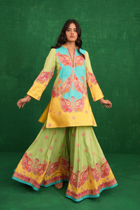 Yellow/turquoise butterfly sharara set