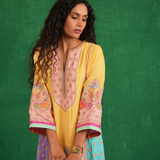 Yellow multi butterfly kurta set