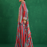 Turquoise red stripe lehenga set
