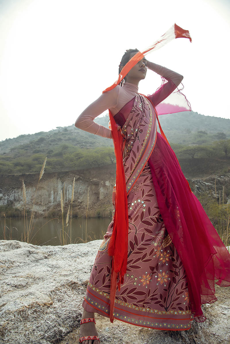 Morbagh Rose Pink Peacock Saree With Blouse