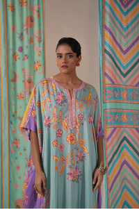Sage/purple butterfly kaftan