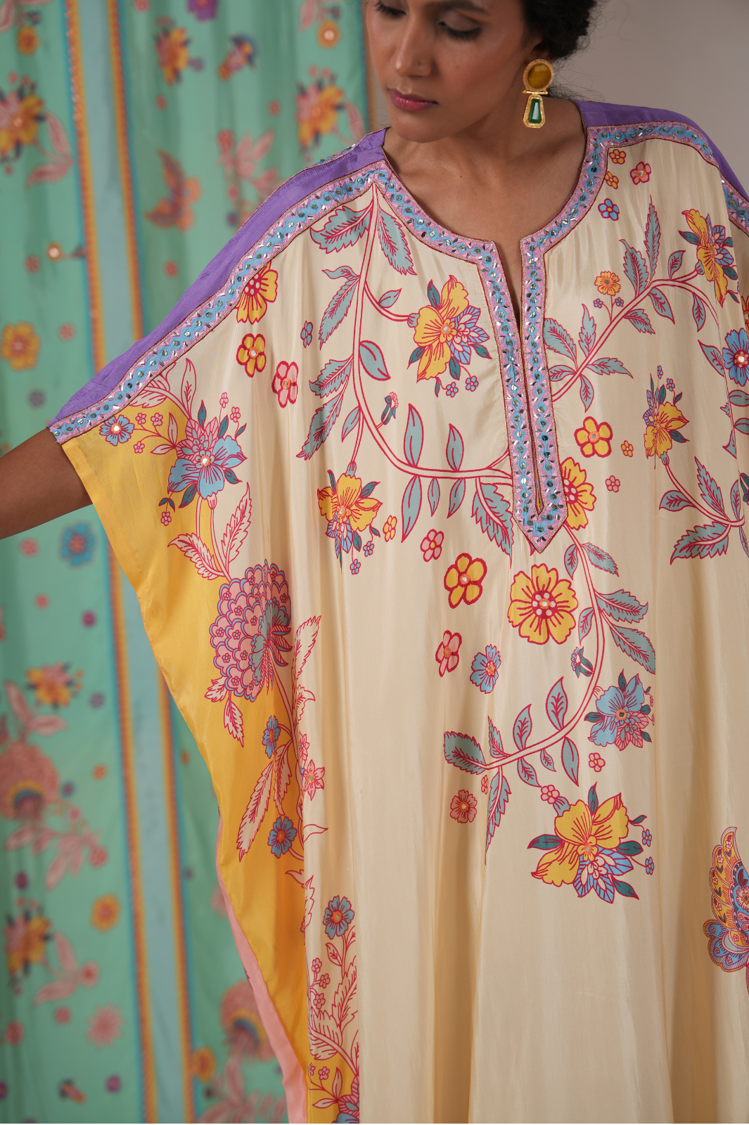 Ivory/yellow butterfly kaftan