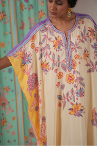 Ivory/yellow butterfly kaftan