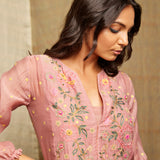 Rose Blush V-Neck Embroidered Tunic